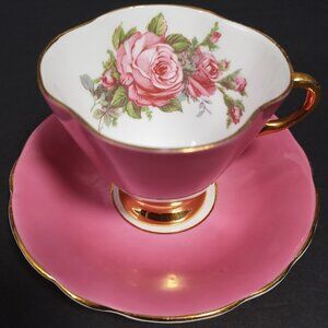 Clarence Pink Rose Teacup & Saucer Bone China England Vintage Floral